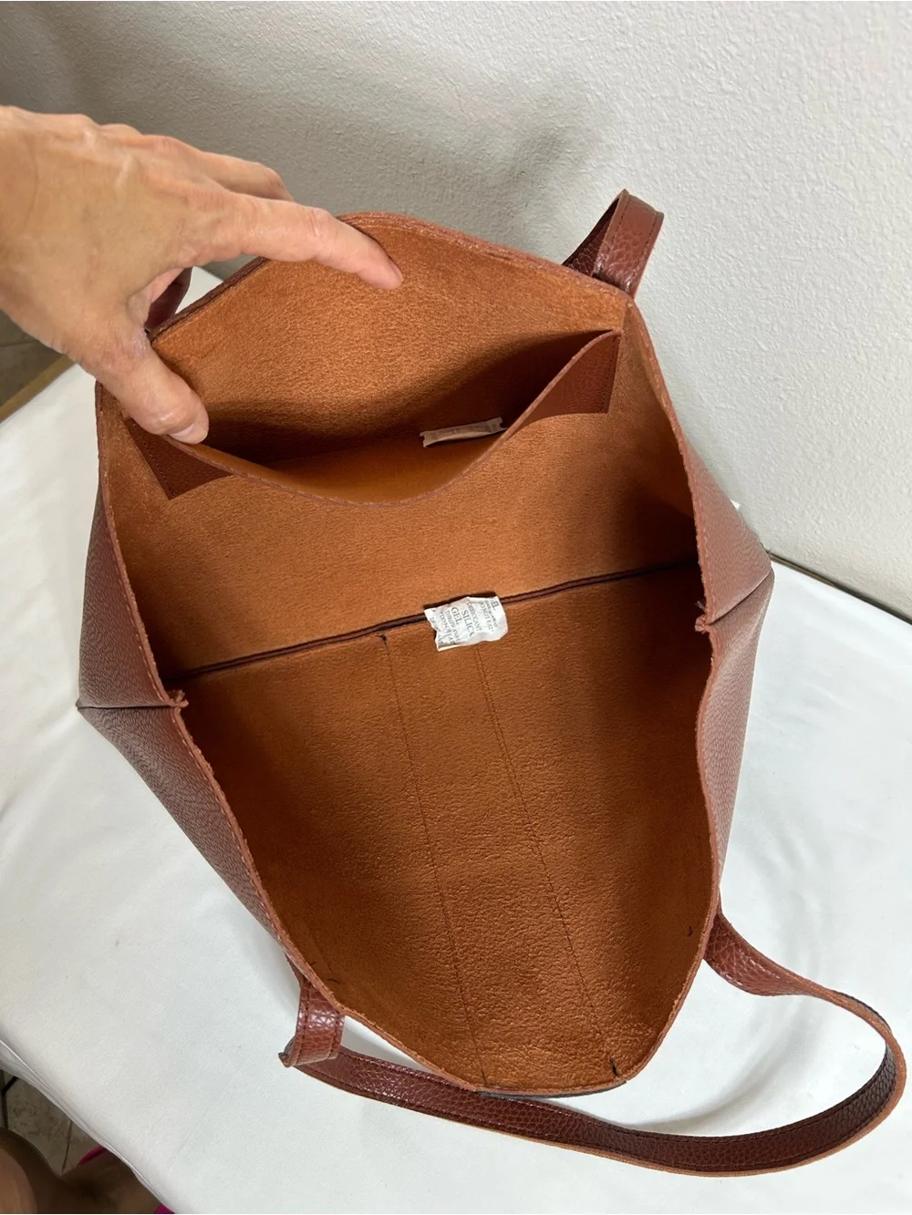Vince Camuto Faux Pebble‎ leather Brown Black Laptop Tote Bag Minimalist Work